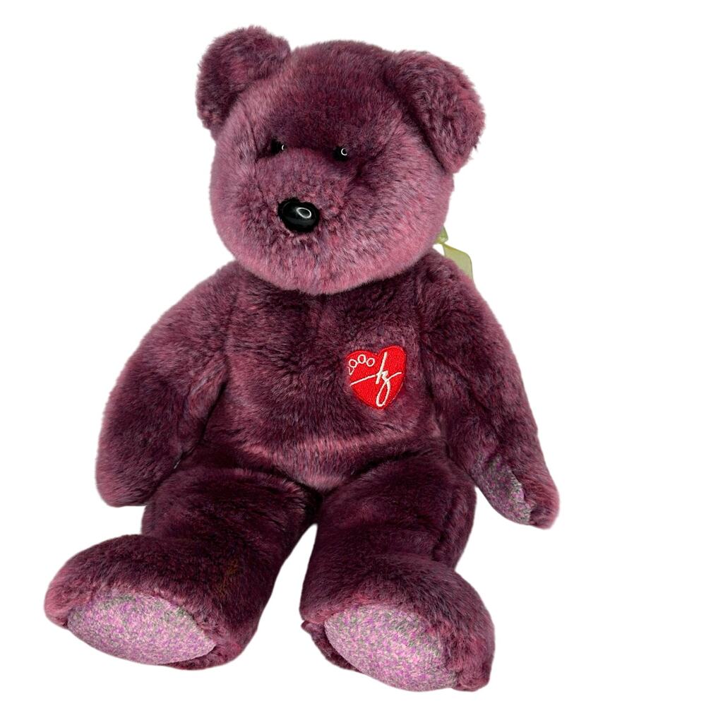 Vintage Ty Beanie Buddy 2000 Signature Bear Purple Plush Heart 14 Inch
